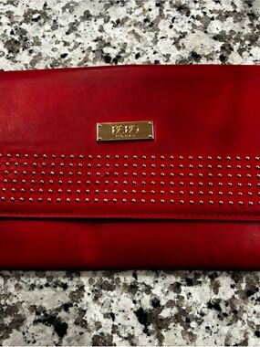 BCBG Red Fold-Over Clutch with Gold Stud Accents
